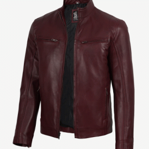 mens cafe racer burgundy wax leather jacket moto style
