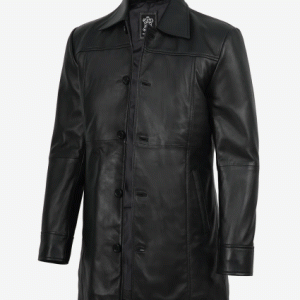 mens black 3/4 length real lambskin leather coat