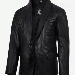 mens black lambskin leather blazer shawl lapel single button