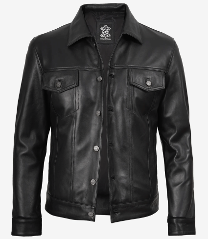 mens black leather trucker jacket
