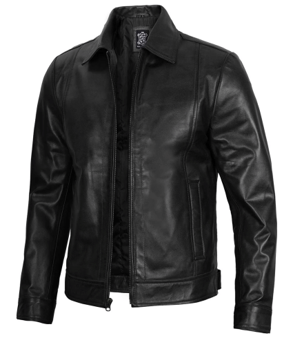 mens black harrington classic leather jacket