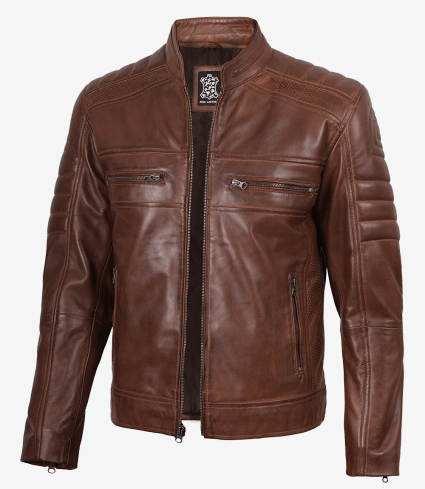 mens cafe racer cognac brown leather jacket