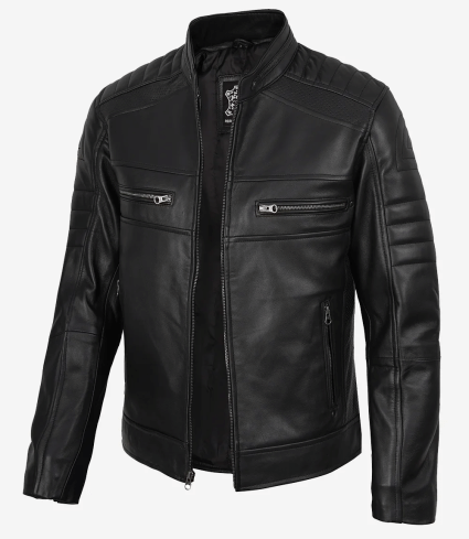mens black lambskin leather cafe racer jacket