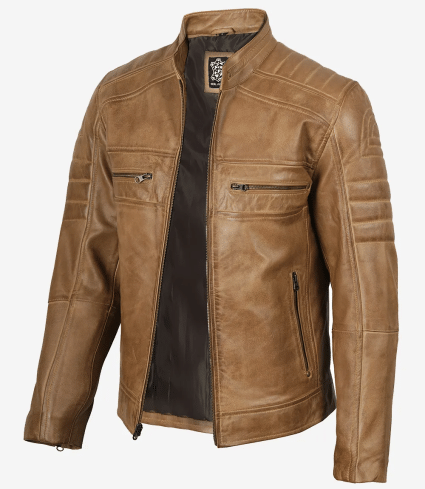mens yellow wax cafe racer lambskin leather jacket