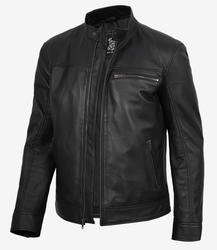 mens black real leather biker jacket