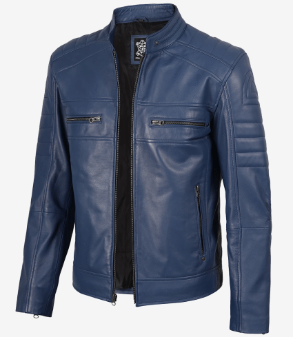 mens cafe racer blue real leather jacket