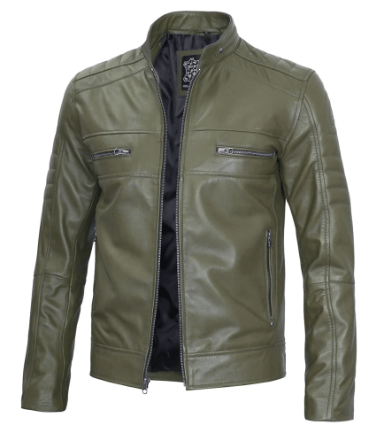 mens cafe racer dark green real leather jacket