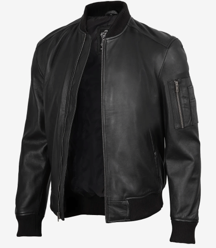 mens black real lambskin leather bomber jacket