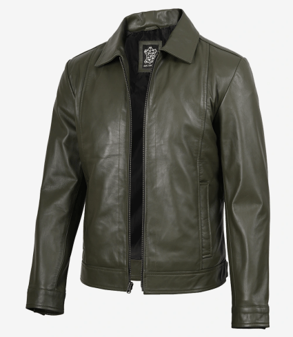 mens harrington olive green leather jacket