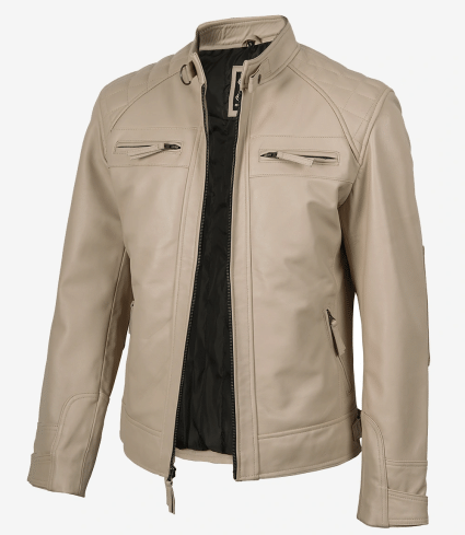mens real leather beige cafe racer jacket