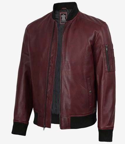 mens burgundy lambskin leather flight jacket bomber style
