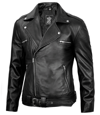 mens black leather biker style jacket