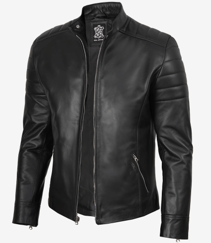 mens classic black leather cafe racer jacket