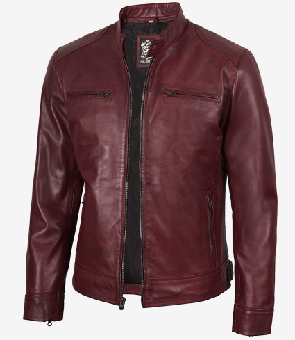 mens burgundy cafe racer leather jacket
