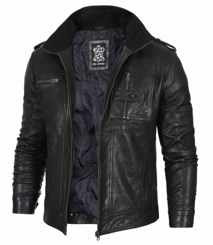 mens black waxed cafe racer leather jacket