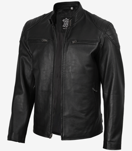 mens black real leather cafe racer jacket