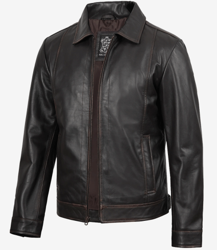 mens vintage dark brown rub off leather jacket