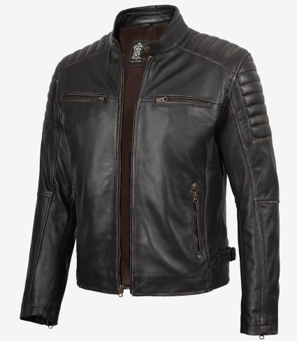 mens dark brown cafe racer leather jacket