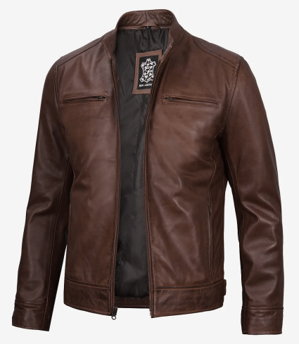 mens cognac cafe racer leather jacket