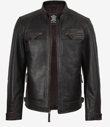 mens vintage dark brown cafe racer leather jacket