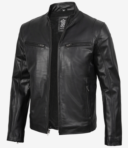 mens black cafe racer leather jacket