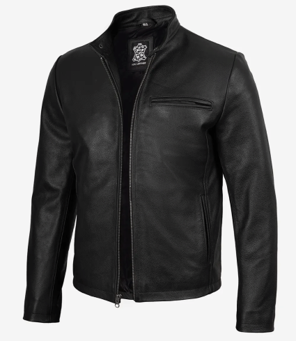mens black cowhide leather cafe racer jacket