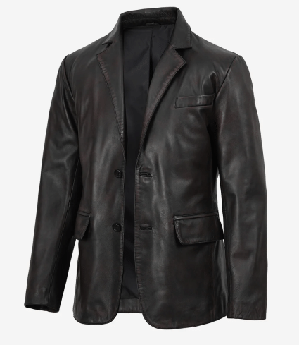 mens black leather blazer for maroon distressed undertones
