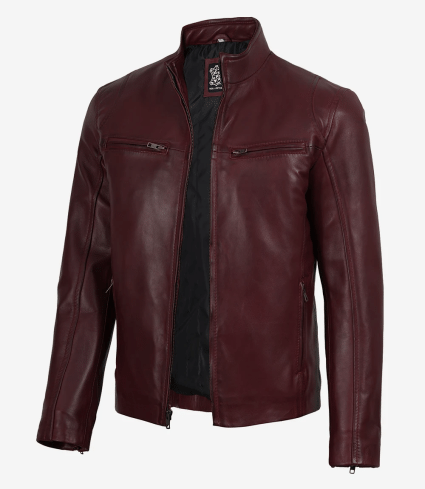 mens cafe racer burgundy wax leather jacket moto style