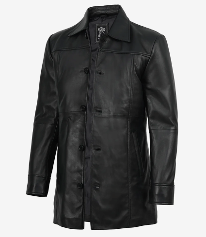 mens black 3/4 length real lambskin leather coat