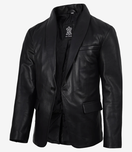 mens black lambskin leather blazer shawl lapel single button