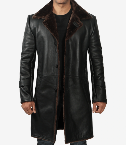 mens black real leather shearling coat