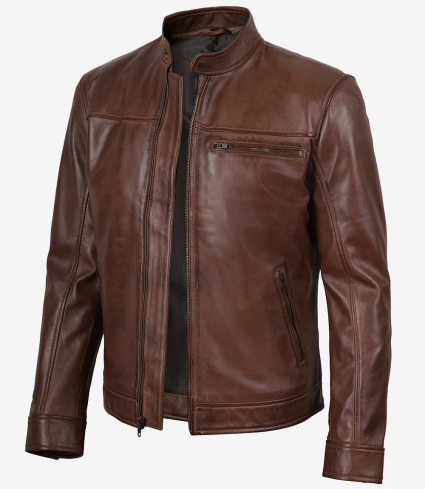 mens cognac brown real leather biker jacket