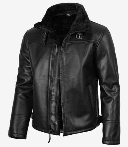 mens black shearling leather bomber jacket