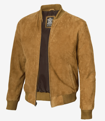mens dark brown trucker suede jacket