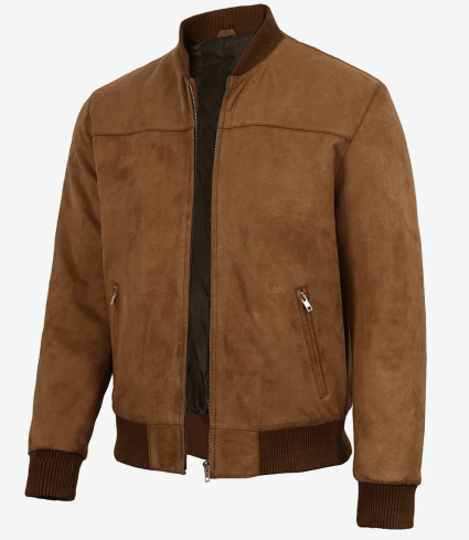 mens camel brown suede bomber jacket