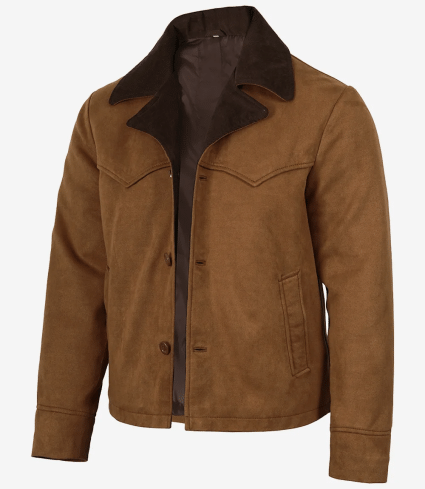 mens wodark brown faux suede trucker jacket