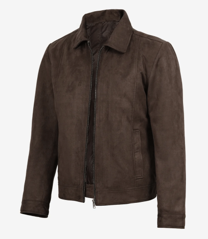 mens light brown faux suede western jacket contrast collar