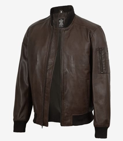 mens black lambskin leather bomber jacket shirt collar