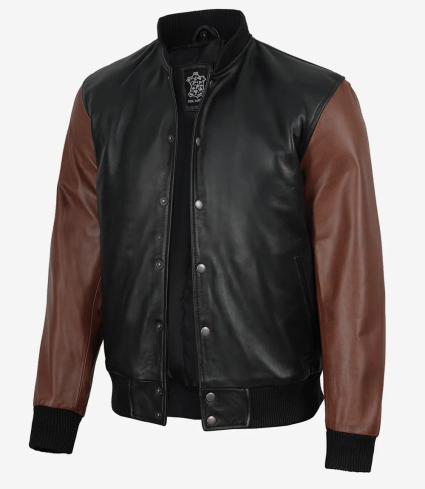 mens dark brown real leather jacket with removable hood
