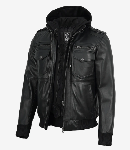 mens black & cognac leather letterman varsity jacket