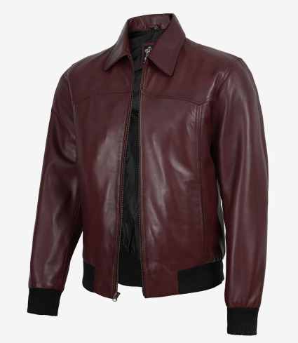 mens burgundy lambskin leather flight jacket bomber style