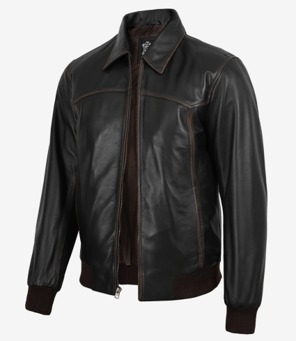mens burgundy wax leather bomber jacket harrington style