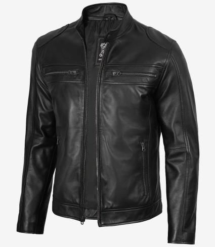 mens classic black lambskin cafe racer leather jacket
