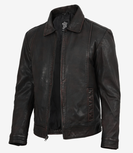 mens black vintage harrington washed leather jacket maroon undertone