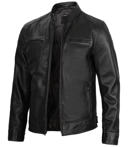 mens black leather cafe racer jacket