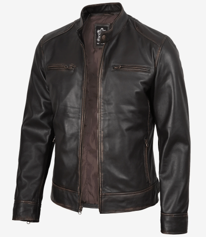 mens rub off dark brown leather jacket