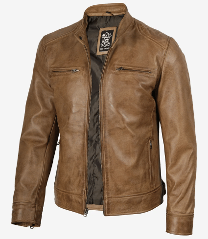 mens camel leather cafe racer jacket