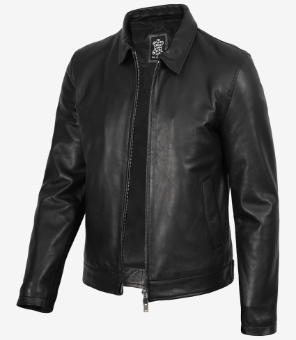 mens black real leather shirt collar jacket