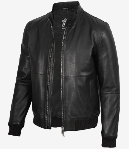 mens black lambskin leather bomber jacket