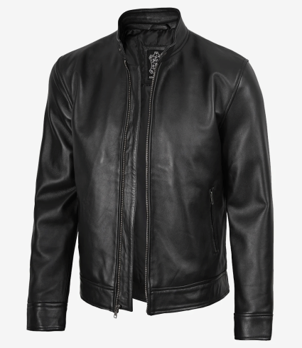 mens owen black real leather cafe racer jacket